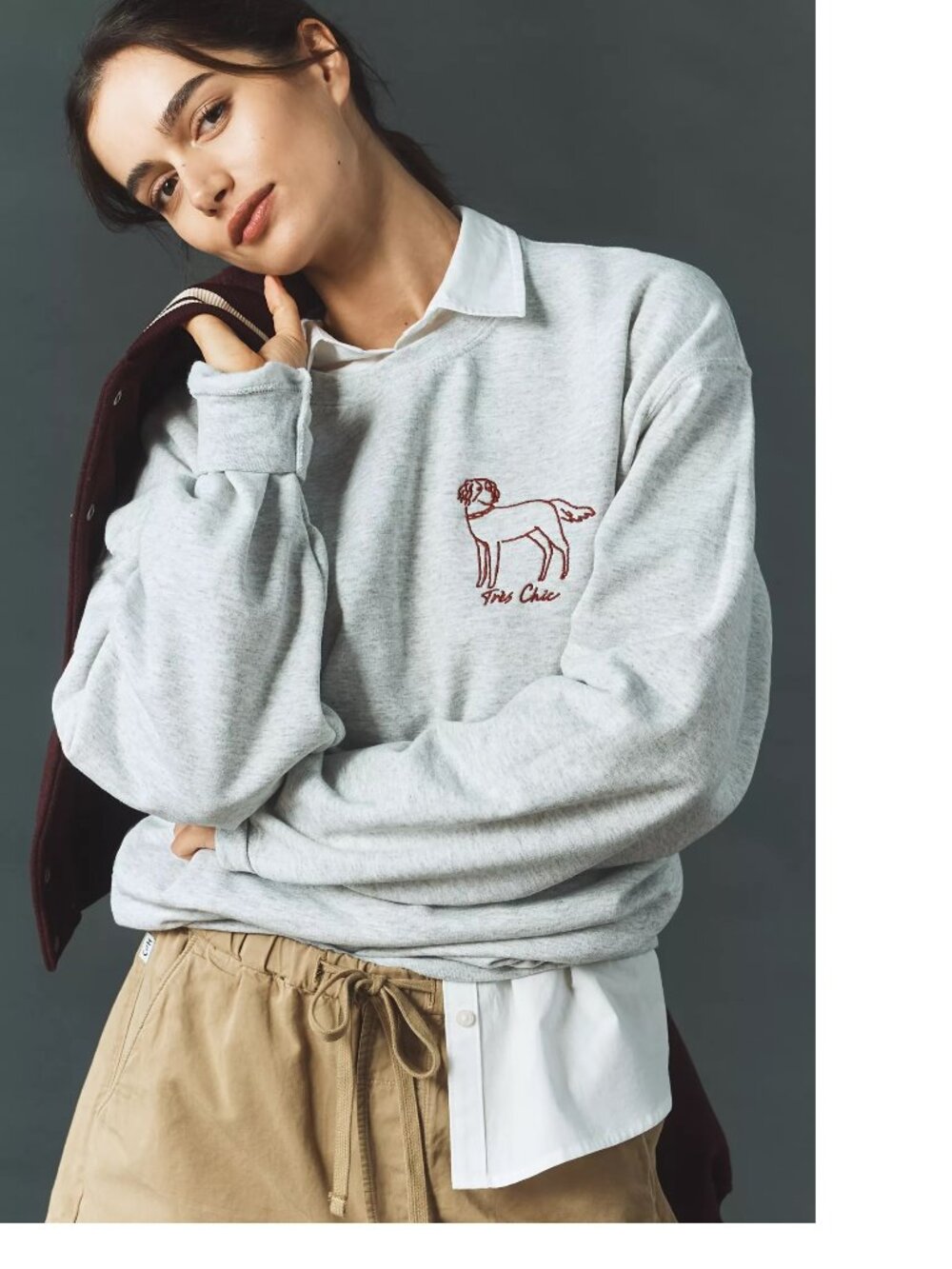 By Anthropologie Embroidered Dog Sweatshirt size m new with tag gray color